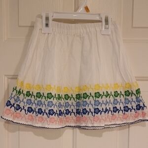 Crewcuts White Skirt with Yellow, Green, Blue & Pink Embroidery